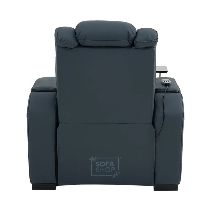 3+1 Seater Genuine Leather Recliner Cinema Sofa Set with Massage, Drop-Down Table, Cup Holders, LED Reading Light, Power Recliner, USB Ports, Socket Set & Storage | Blue Leather | Napoli
