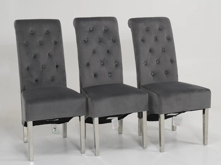 Grey Chesterfield Dining Table Chairs Set Of 3 | No Issues - NEW | Second Hand Sofas 54