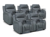 Row of 5 Electric Home Cinema Seats in Grey Leather Aire, With Recliner, Massage Seats, USB, Lights, Storage Arms, Chilled Cupholders - Venice Series One