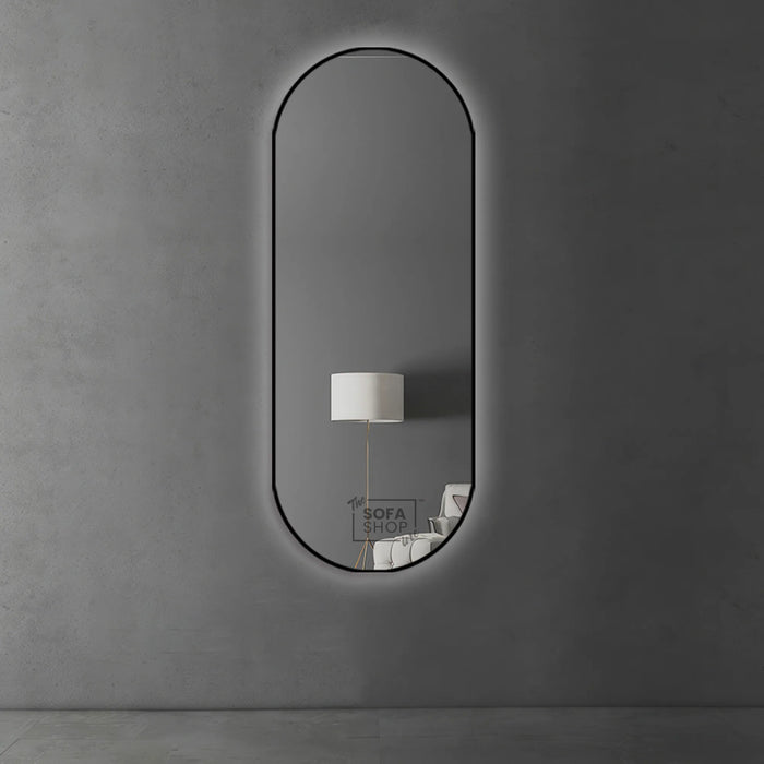 Oval Wall Mirror with Aluminum Alloy Frame in Gold, Black, or Silver