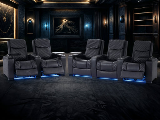 3+2 Piece Electric Home Cinema Theatre Sofa Set | Black Genuine Leather Couch Suite with Reclining Seats & USB Charging Ports | Torino | Sofa Shop