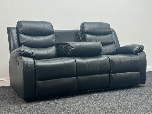 Sortino 3 Seater Recliner Sofa in Black Leather - Backrest Stained at Top, Minor Scuff on Side Panel, Sofa is Sticky - Second Hand Sofa 99