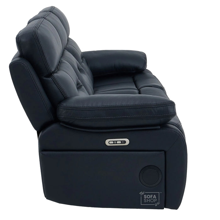 3+2 Electric Recliner Sofa Set in Black Real Leather | Hi-Tech Cinema Sofa Set with Bluetooth Speakers & Multi-Link, Power Grommets, Power Headrest, Power Recliner, USB & Wireless Charging | Sicily | The Sofa Shop