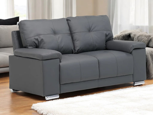 2 Seater Grey Leather Sofa – Timeless Elegance with Chrome Feet - Kansas - 20