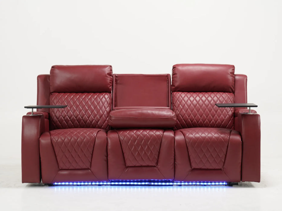 Venice 3 Seater Electric Recliner Cinema Sofa In Red Leather | Small Scuffs on Left Ear & Top Panel, Right Cooling Feature Not Working | Second Hand Sofas 35