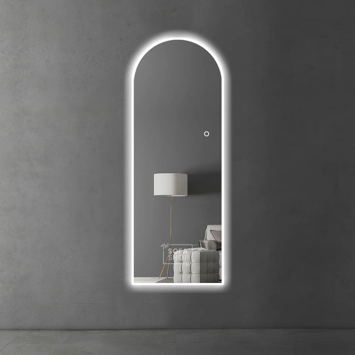 Full Length Frameless Arched Mirror with LED Lights - Free Standing Silver Mirror