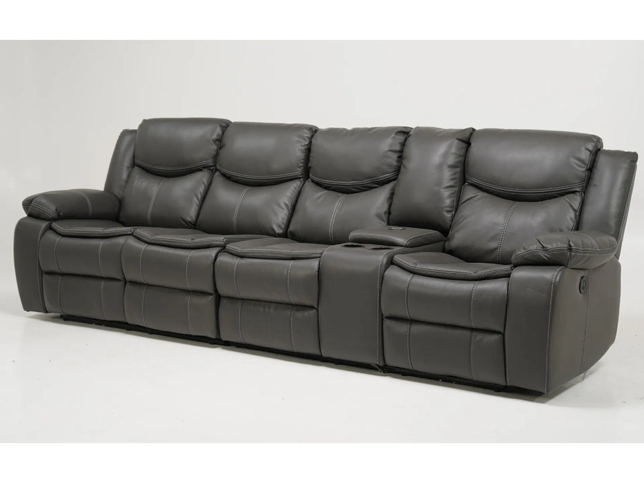 4 Seater Electric Recliner Sofa in Grey Leather with Wireless Charging, USB Ports, Cup Holders, and 2 Drop-Down Tables | Slightly Used | Highgate | Second Hand Sofa 90
