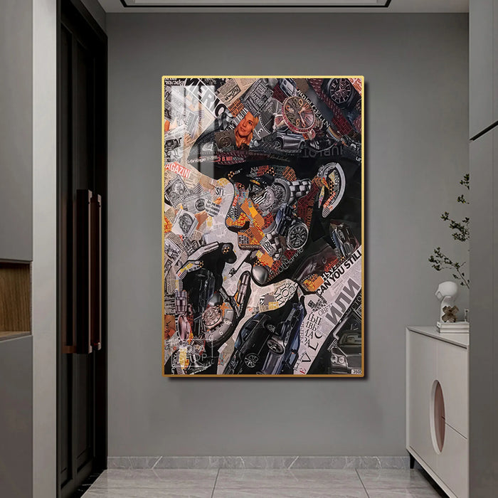 Tommy Shelby Collage LED Canvas | Vertical: Peaky Blinders Art Work 100×150 cm | LED-Illuminated Crystal-Porcelain Painting, Gold/Black Frame | The Sofa Shop