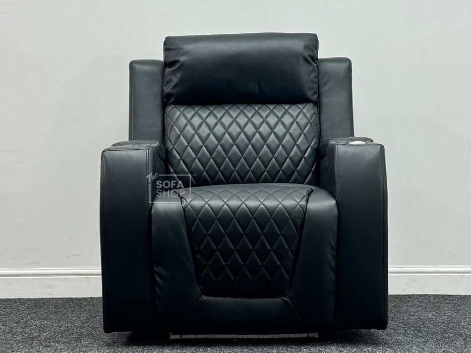 Venice Series One Electric Recliner Chair & Cinema Seat in Black Leather with USB, Massage, and Chilled Cup Holders Small Scuff – Second Hand Chair 98