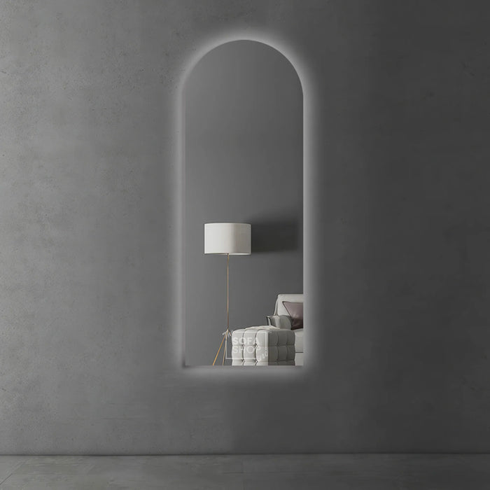 Frameless Arched Mirror with Acrylic Lampshade - 70x180cm