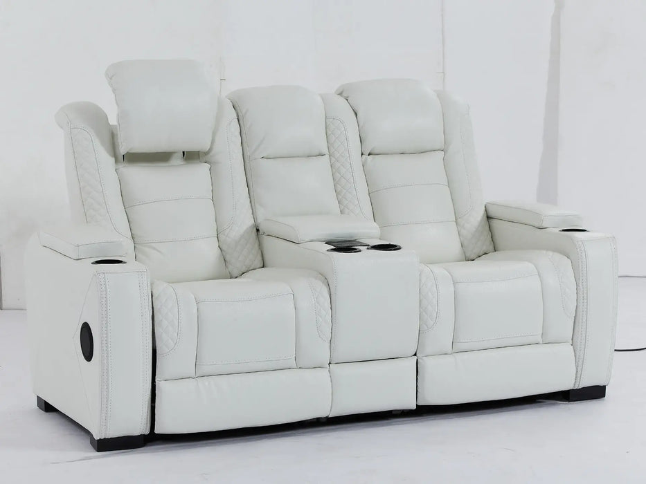 2 Seat Electric Recliner Home Cinema Theatre Sofa | Real Leather Couch In White + Cooling Cup Holders + Power Headrest + Bluetooth Speaker + Storage - Napoli - 28