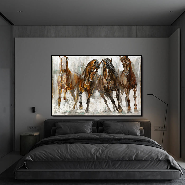 Abstract Horse Painting LED Canvas 150 x 100 cm | Equine Wall Art With Concealed LED Backlighting + Crystal-Porcelain Finish + Gold Aluminium Frame | The Sofa Shop