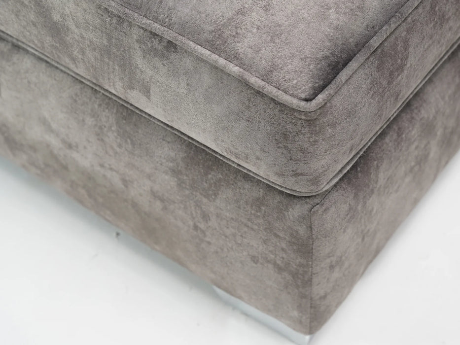 Large Grey Plush Velvet Footstool - 40