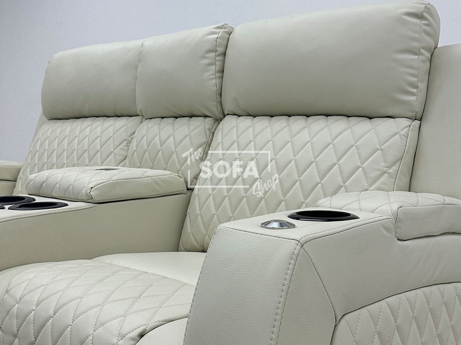 Venice Series One 2 Seater Electric Recliner Cinema Sofa in Cream Leather with USB Ports, Cup Holders, and Speakers - Second Hand Sofas