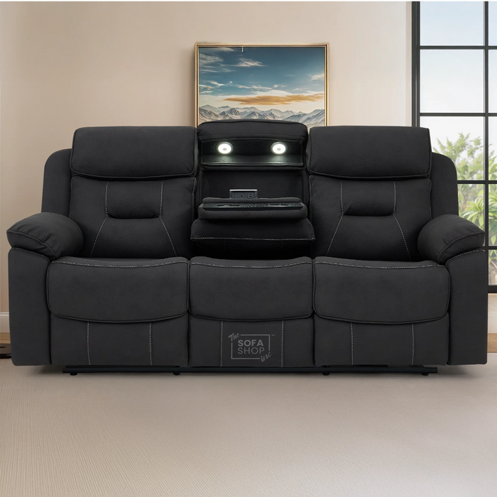 3 Seater Grey Fabric Electric Recliner Cinema Sofa | Bluetooth Speakers, USB-C & Power Headrest | Florence | The Sofa Shop