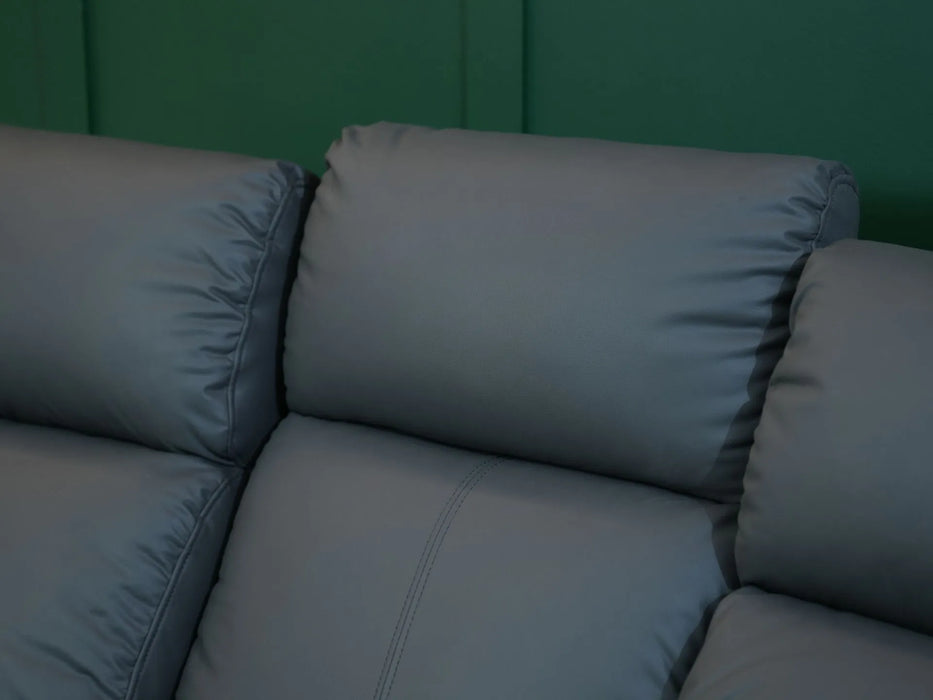 3 Seater Recliner Sofa in Grey Faux Leather | Used Sofa with No Drop-Down Table | Parma | Ex Display Sofa 119