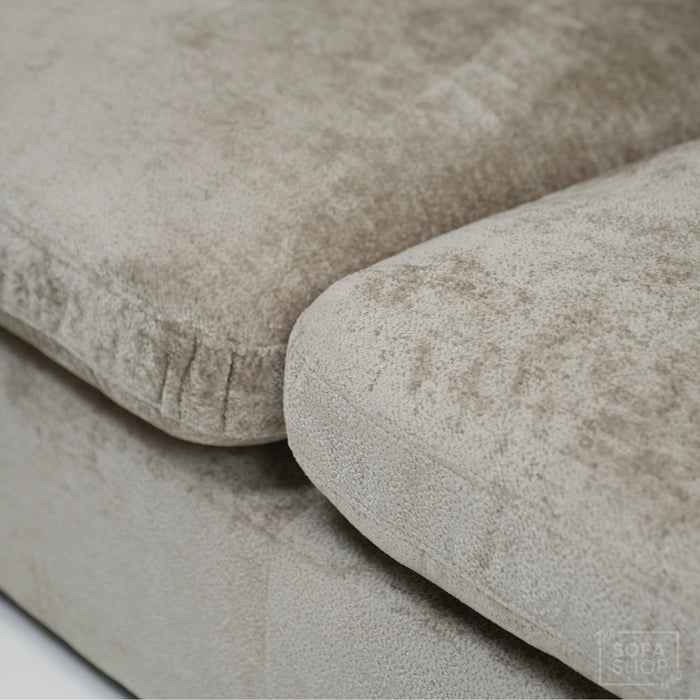 Static Beige Fabric 2 Seater Couch With Removable Cushions, Static Design | Dent On RHF Arm | Genova | Second Hand Sofa 26