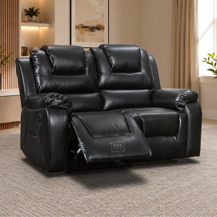 2 Seater Black Leather Power Recliner Cinema Sofa With Compact Space Saving Design & Supportive High Back | Vancouver | The Sofa Shop
