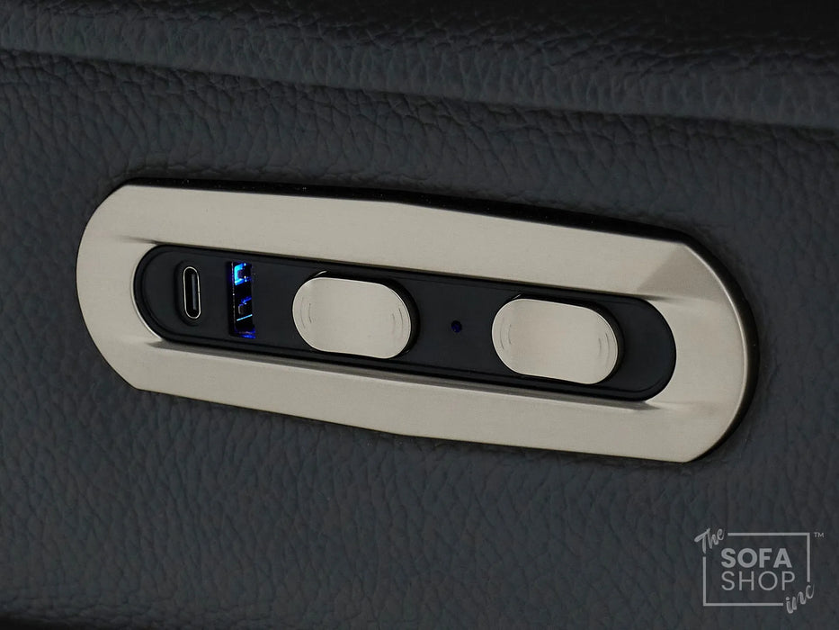 3+2 Electric Recliner Sofa Set in Grey Real Leather | Hi-Tech Cinema Package with Massage, Drop-Down Table, Power Headrest, Power Recliner, Storage Drawer, USB & Wireless Charging | Grey Real Leather | Sicily