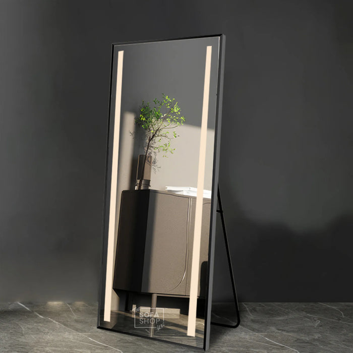 Rectangular Large Mirror with Lighting in Black, Gold, or Silver