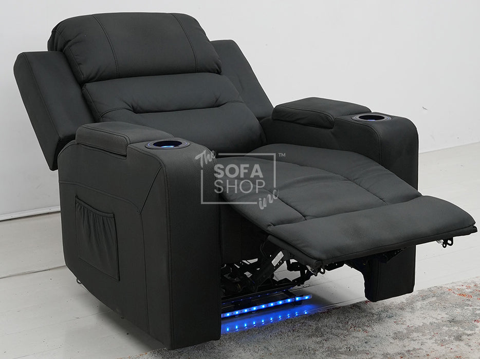 Siena Electric Recliner Chair & Cinema Seat in Black Fabric - Massage + Power Headrest + USB - Second Hand Sofas