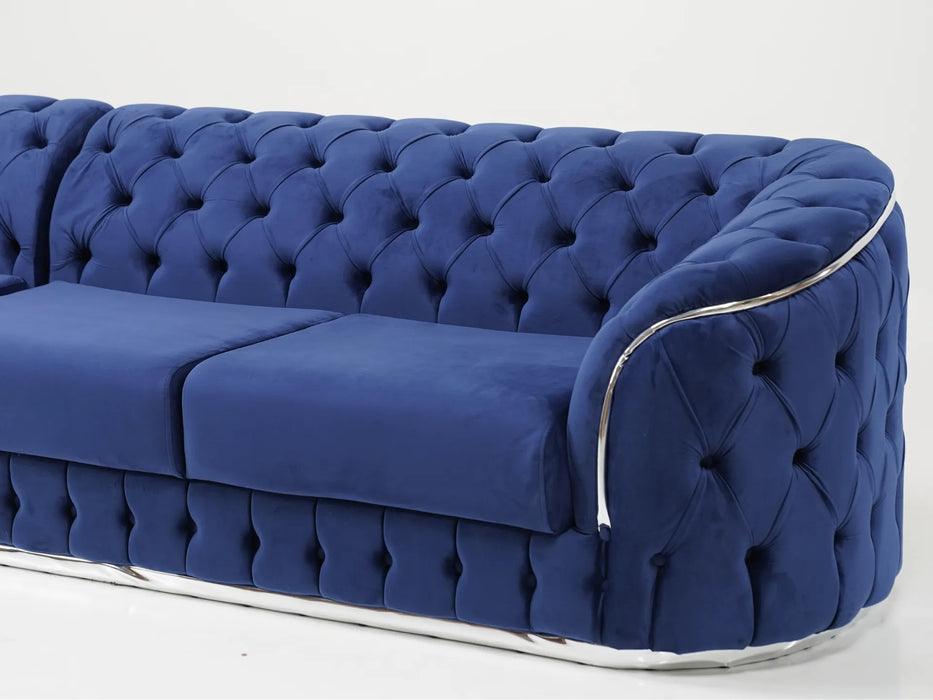 Knightsbridge 4 Seater Blue Velvet Sofa | Minor Stains | Good Condition | Second Hand Sofas 17