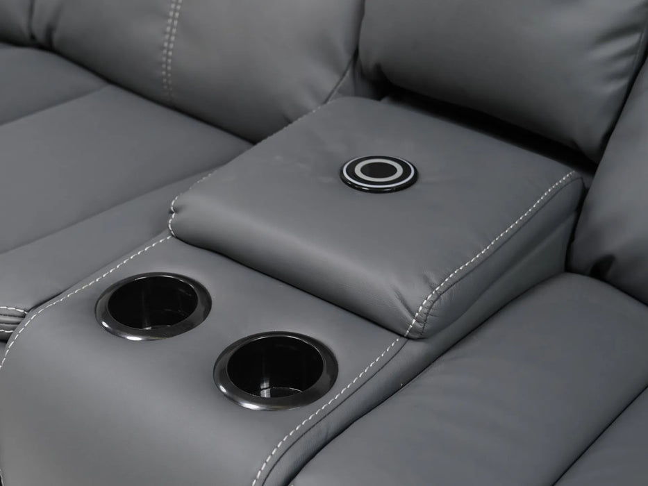 4 Seater Electric Recliner Sofa in Grey Leather | Different Colour Stitching on Left-Hand Facing and Right-Hand Facing Sides | Highgate | Second Hand Sofa 85 (New – Mismatched Stitching)