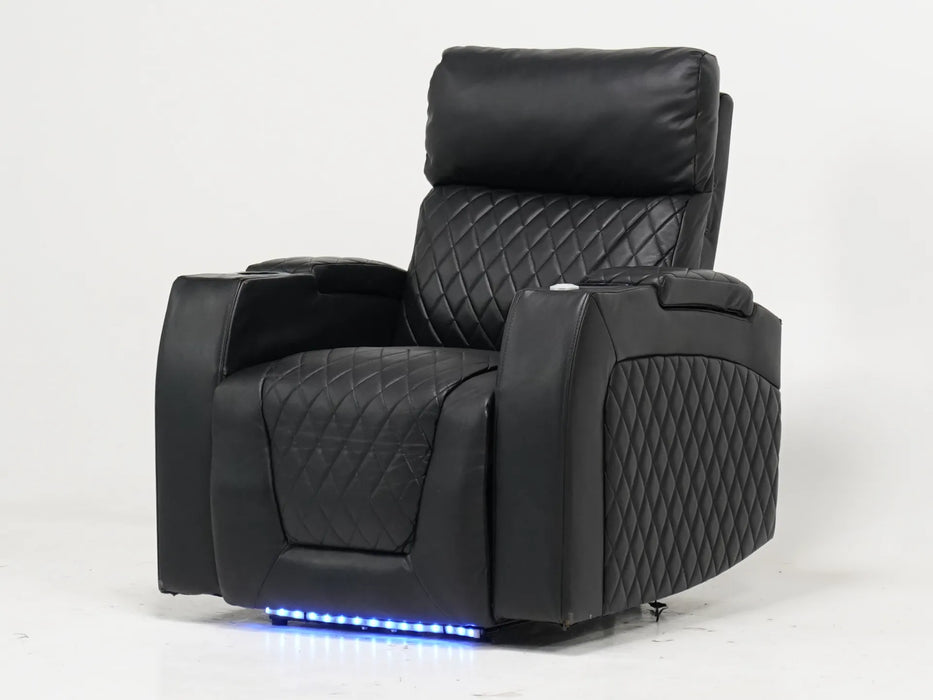 Electric Recliner Cinema Chair in Black Leather – Small Rip on Left-Hand Facing Inner Arm, Scuffs on All Four Bottom Corners & Rear Side Panels | Venice | Second Hand Sofas 40