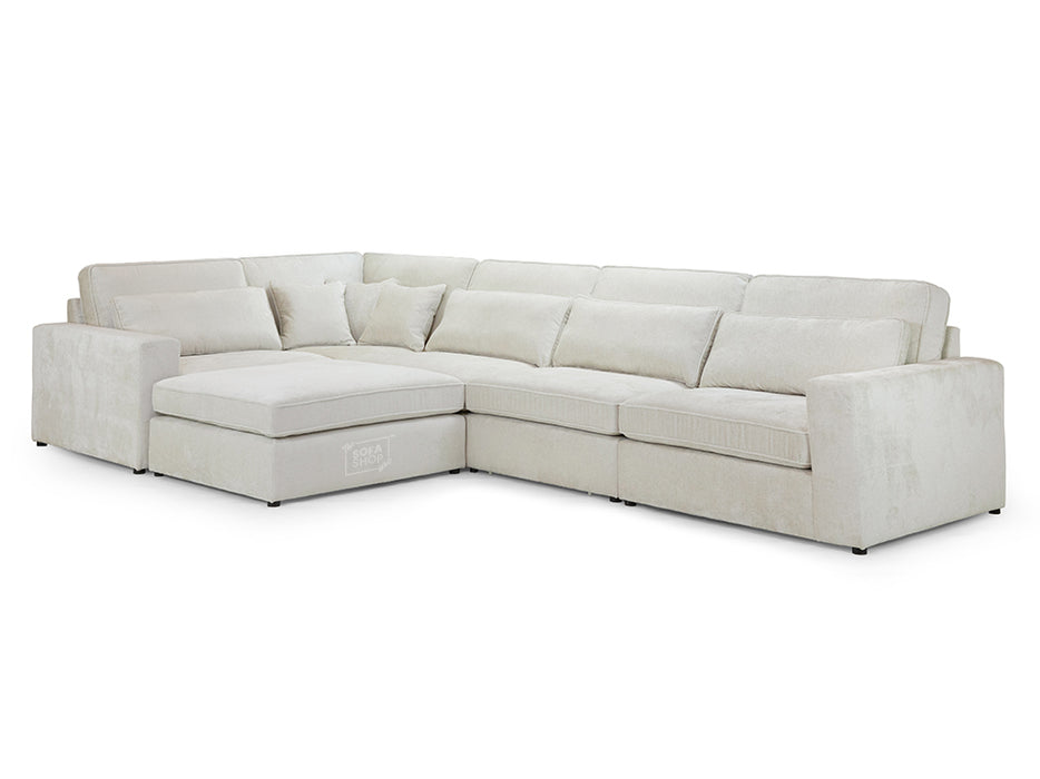 Left Hand Facing Corner Sofa in Grey, White Or Mocha Fabric -  Kiana