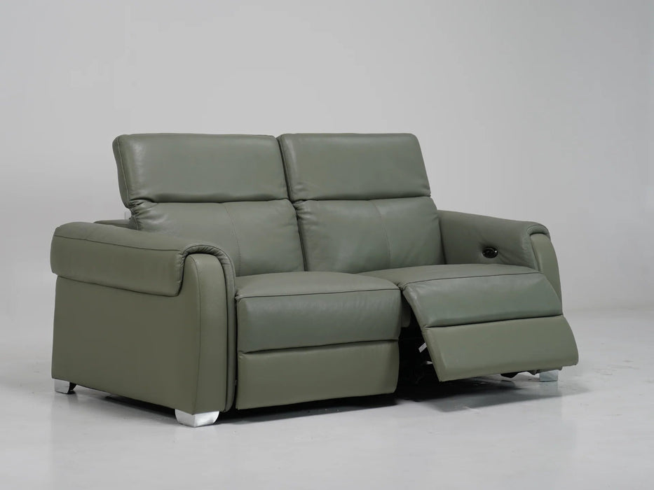 2 Seater Electric Recliner Sofa - Light Green with Adjustable Headrests & Chrome Feet Real Leather  - Turin - 9