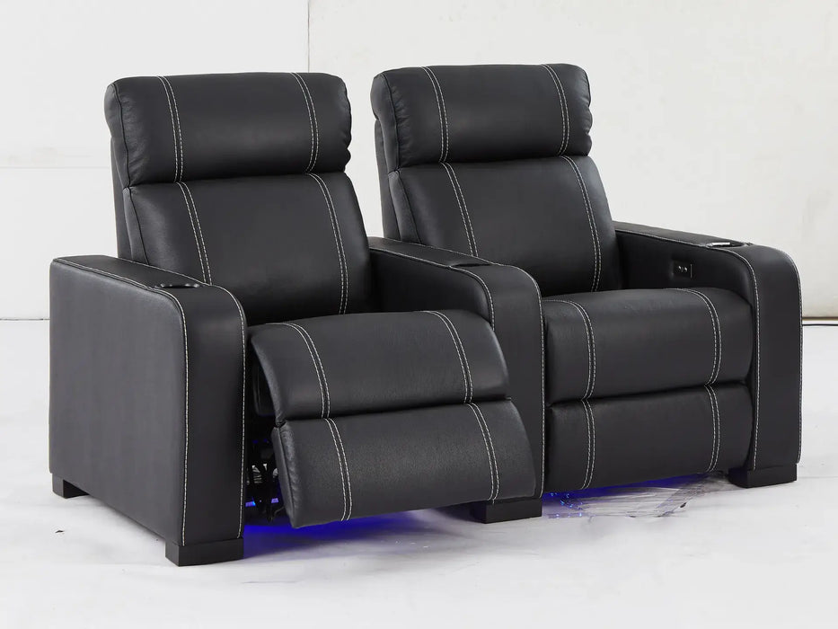 2 Seater Reclining Smart Couch | Electric Hi-Tech Sofa in Black Real Leather With USB Ports, Power Recliners & LED | Catania | The Sofa Shop - 31