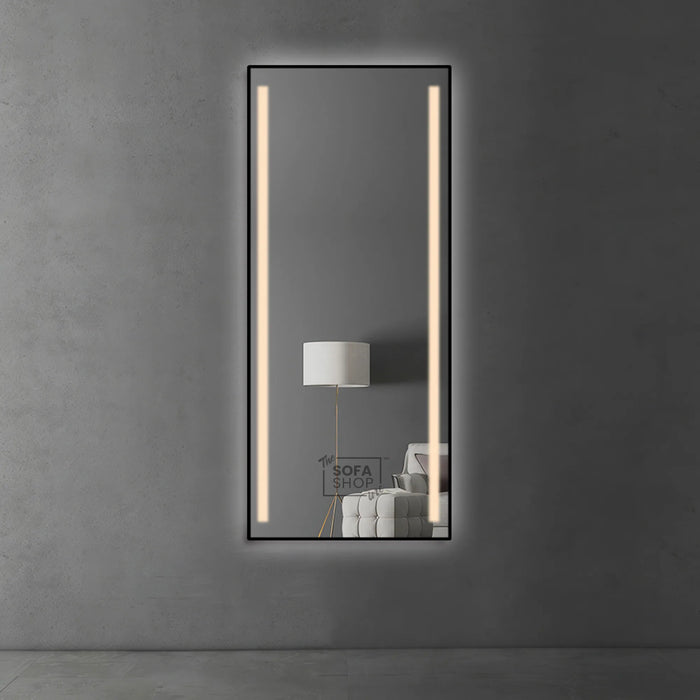 Rectangular Hanging Mirror with LED Light and Frame Design in Gold, Silver, or Black