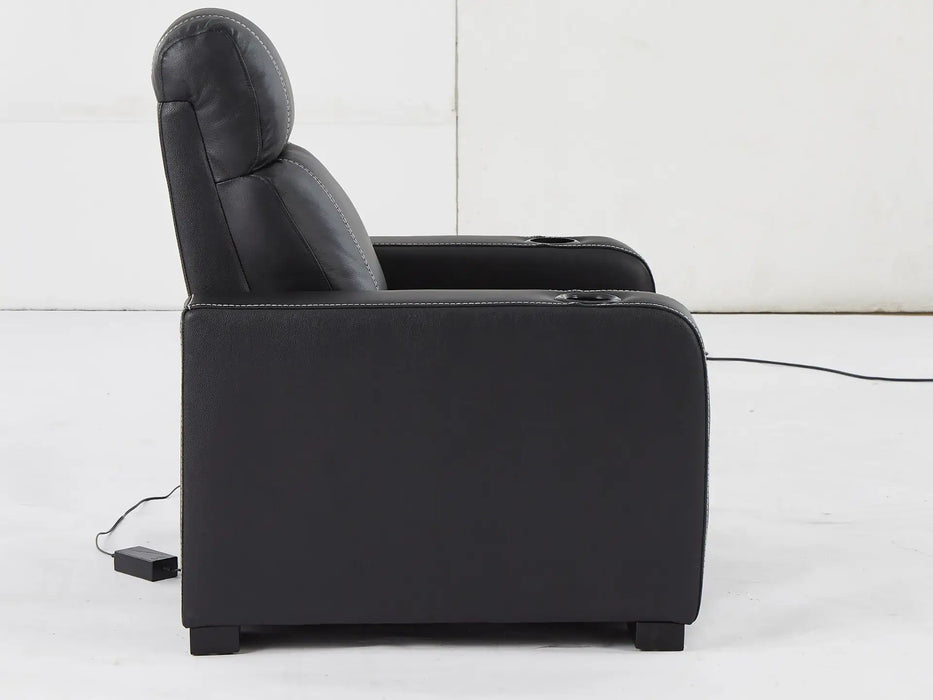 Cinema Recliner Chair | Home Theatre Seat in Black Genuine Leather With Cup Holders, LED and Power Recline | Catania | The Sofa Shop - 35