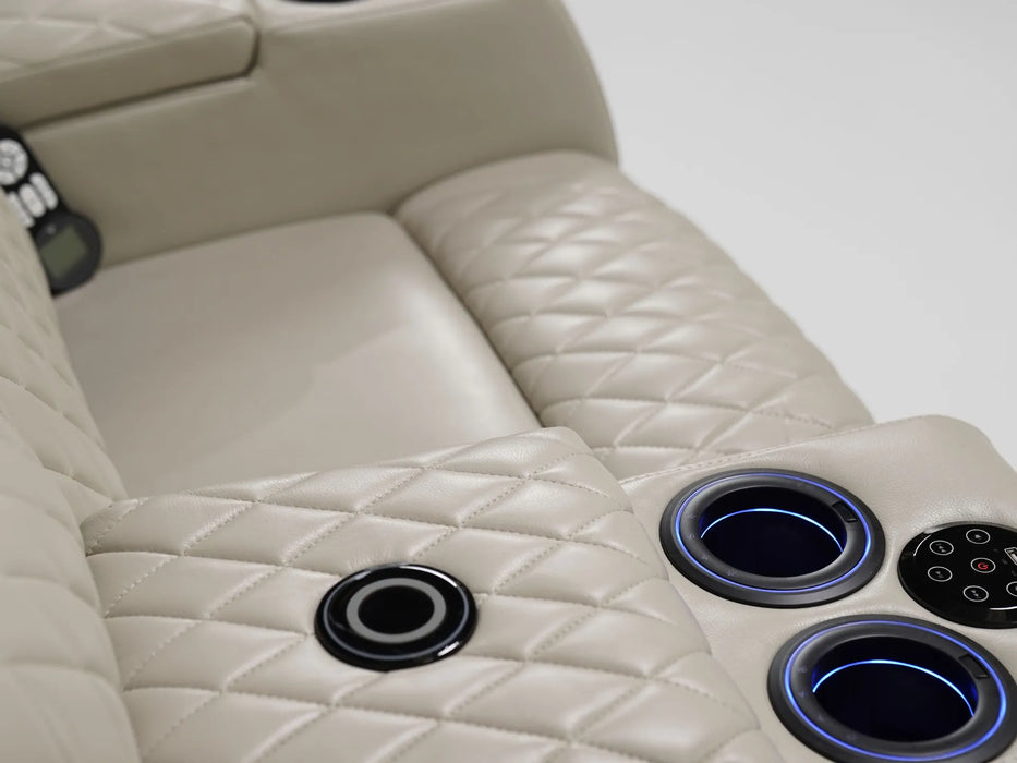 2 Seater Electric Recliner Cinema Sofa in Cream Leather | Scuffs and Scratches on Both Side Panels, Small Scuff on Left-Hand Front Ear | Venice | Second Hand Sofa 58
