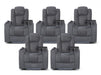 Set of 5 Electric Home Cinema Seats in Grey Woven Fabric, With Recliner, Massage Seats, Removable Table, USB, Lights, Storage Arms, Chilled Cupholders - Pavia