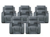 Row of 5 Electric Home Cinema Seats in Grey Leather Aire, With Recliner, Massage Seats, USB, Lights, Storage Arms, Chilled Cupholders - Venice Series One