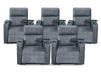 Row of 5 Electric Home Cinema Seats in Grey Leather Aire, With Recliner, Removable Table, USB, Lights, Storage Arms, Chilled Cupholders - Modena