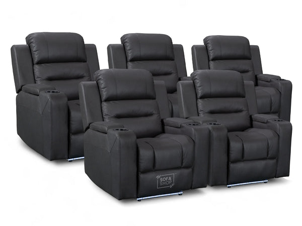 Set of 5 Electric Home Cinema Seats in Resilience Fabric, With Recliner, Massage Seats, USB, Lights, Storage Arms, Chilled Cupholders - Siena