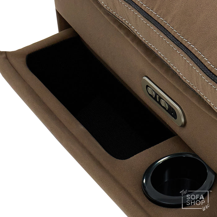 3+1 Electric Recliner Cinema Sofa Set in Mocha Brown Fabric | Hi-Tech Sofa Suite with Massage, Heat, Bluetooth Speakers & Multi-Link, Wireless Charging | Tuscany | The Sofa Shop