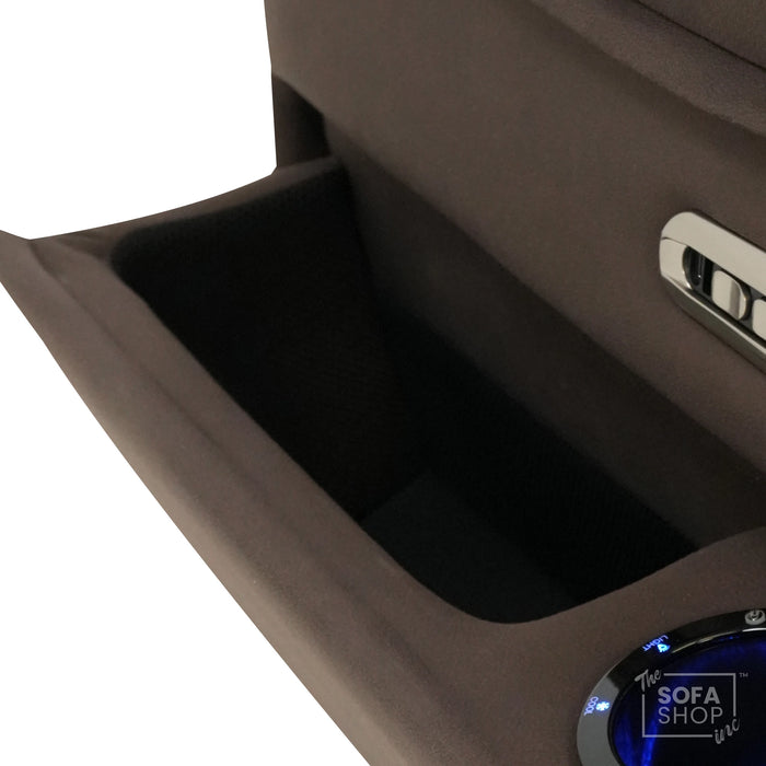 Tuscany Riser Recliner Chair | 1 Seater Dark Brown Fabric Electric Recliner Rising Armchair | Hi-Tech Lift Chair with Riser Function, Vibration Massage, Heated Lumbar  & Cooling Cup Holder + Power Grommet| The Sofa Shop