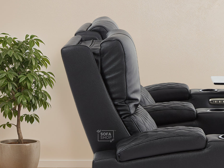 2 Seater Smart Tech Electric Recliner Cinema Sofa | Luxury Theatre Seating | Black Real Leather | Assisi