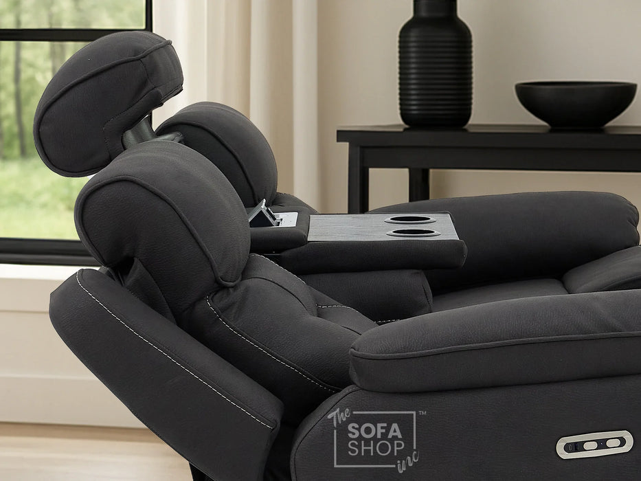 3 Seater Grey Fabric Electric Recliner Cinema Sofa | Bluetooth Speakers, USB-C & Power Headrest | Florence | The Sofa Shop