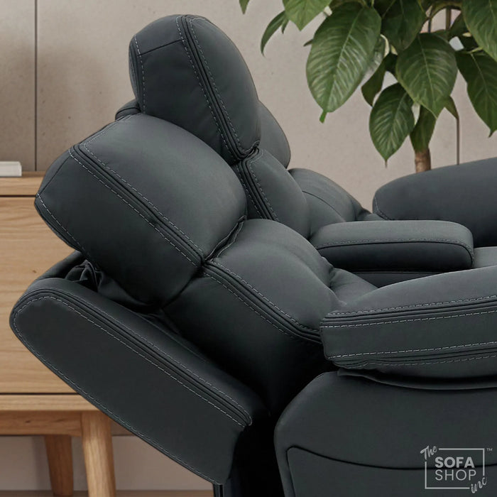 2 Seater Electric Recliner Cinema Sofa in Grey Leather | Hi-Tech Cinema Seats with Massage, Console, Power Headrest, Power Recliner, Bluetooth, Socket Set, USB & Wireless Charging | Sicily