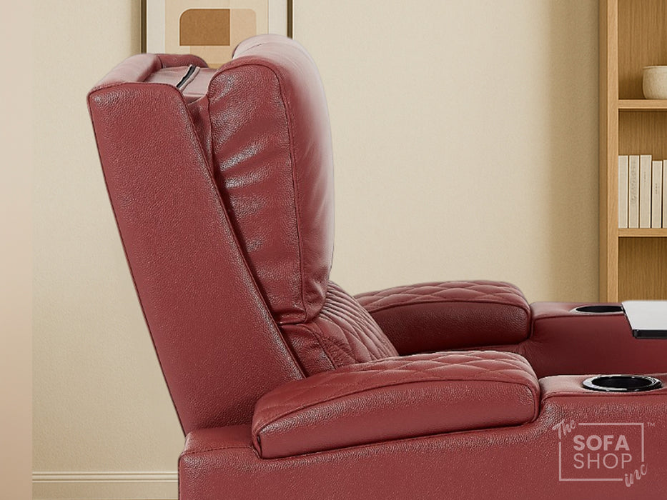 1 Seater Real Leather Electric Power Recliner Chair in Red | Power Lumbar, Cooling Cup Holder & USB-C | Assisi | The Sofa Shop