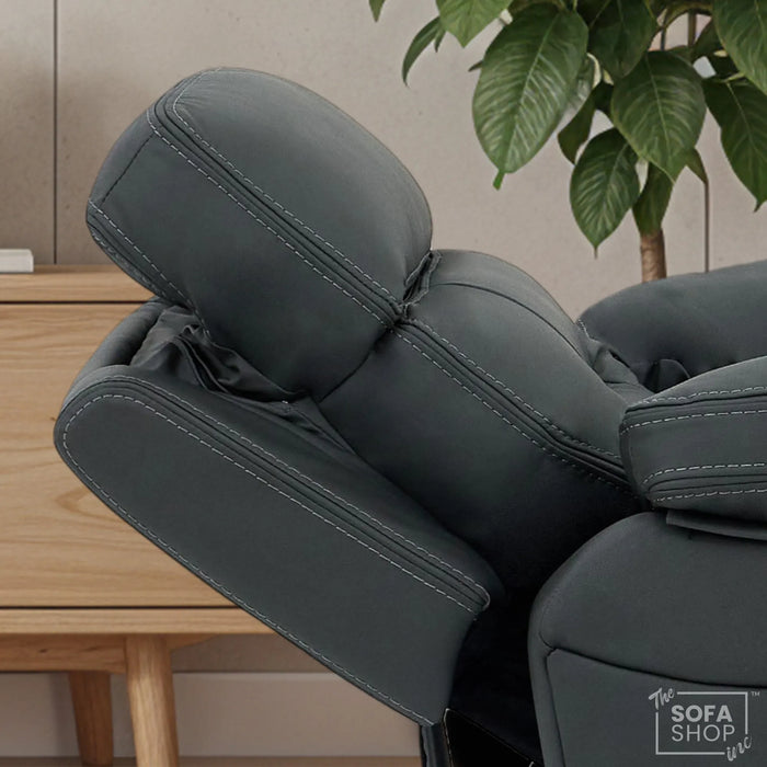 Electric Recliner Chair In Grey Real Leather | Hi-Tech Cinema Seat with Power Headrest, Massage, Power Recliner & USB Charging Button | Grey Real Leather | Sicily