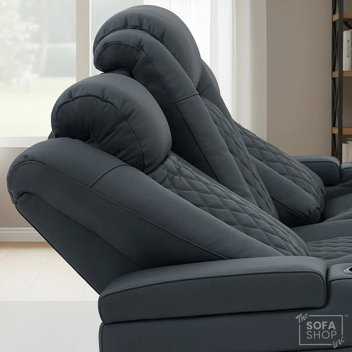 3 Seater Real Leather Electric Recliner Cinema Sofa in Grey | Hi-Tech Sofa with Power Lumbar, Bluetooth, Fold-Down Table & Storage | Milano | The Sofa Shop