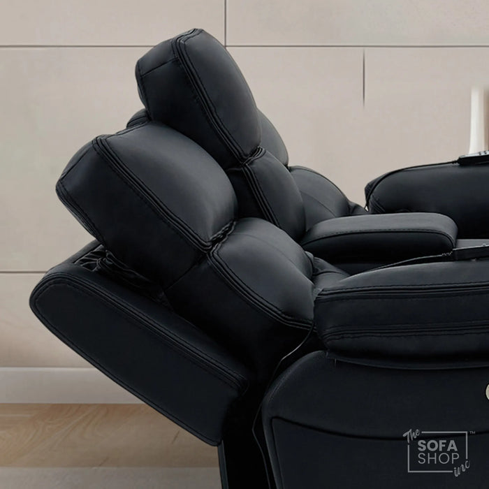 2 Seater Black Real Leather Electric Recliner Cinema Sofa | Massage, Power Headrest, Cooling Cupholders & Central Console | Sicily | The Sofa Shop