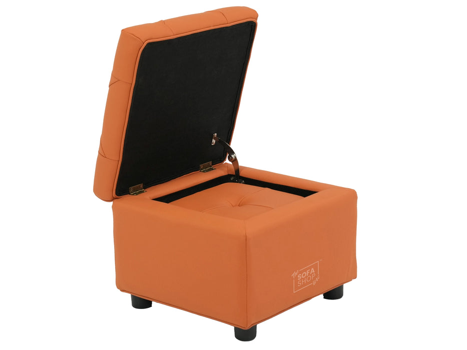 Orange Real Leather Footstool | Storage Ottoman for Sofa - Square