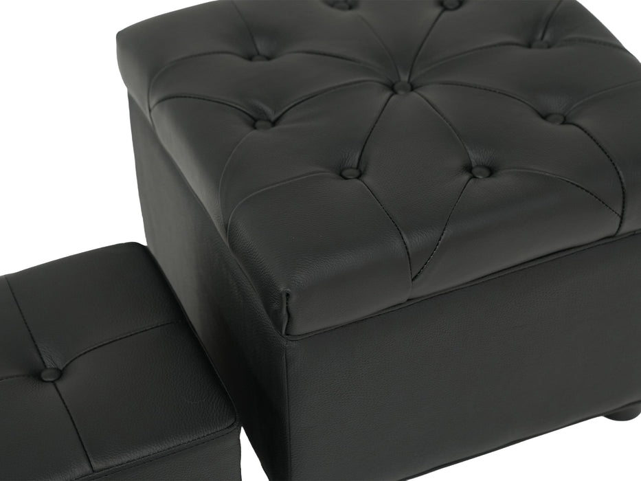 Black Real Leather Footstool | Storage Ottoman for Sofa - Square