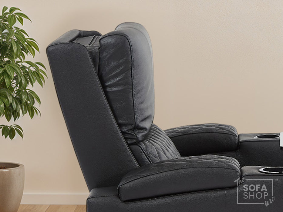 1 Seat Real Leather Electric Recliner Chair in Black With Massage + Cup Holders + Storage Compartments | Sofa Sale | Assisi Series One